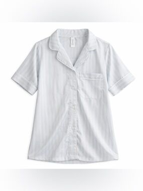 Stars Above Pajama Top XS White Striped Satin Button Front Sleep Shirt NWOT